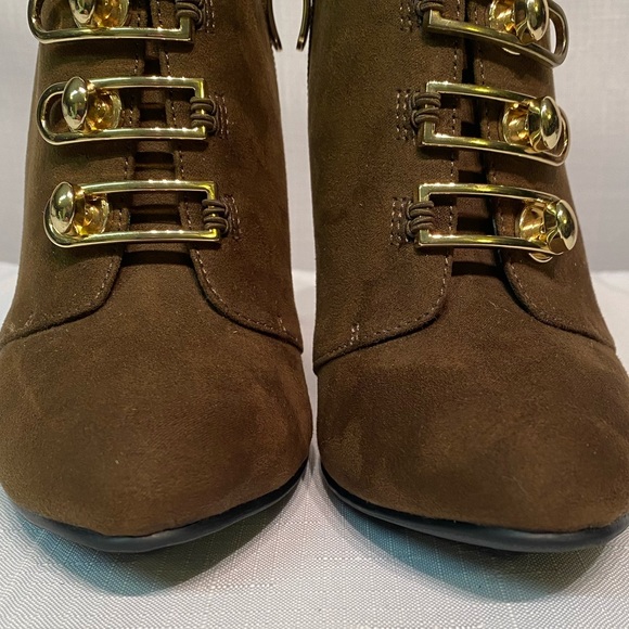 NWT Eva & Zoe Brown & Gold Valerie Stiletto Ankle Booties Boots Heels Size 6.5 M - Picture 12 of 16